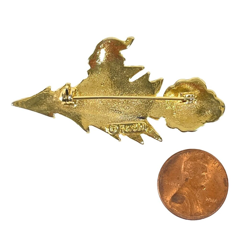 Edgar Berebi Santa Claus Rocket Christmas Tree Vtg Gold Enamel Pin Brooch 90s - Picture 2 of 4